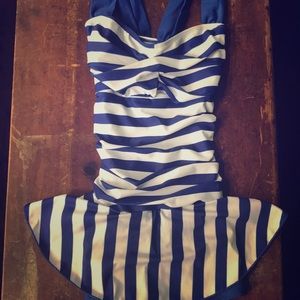 Blue & White Striped Bathing Suit